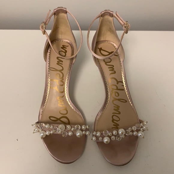 Sam Edelman Shoes - Sam Eldman Platt Pink Satin with Pearl Baubles